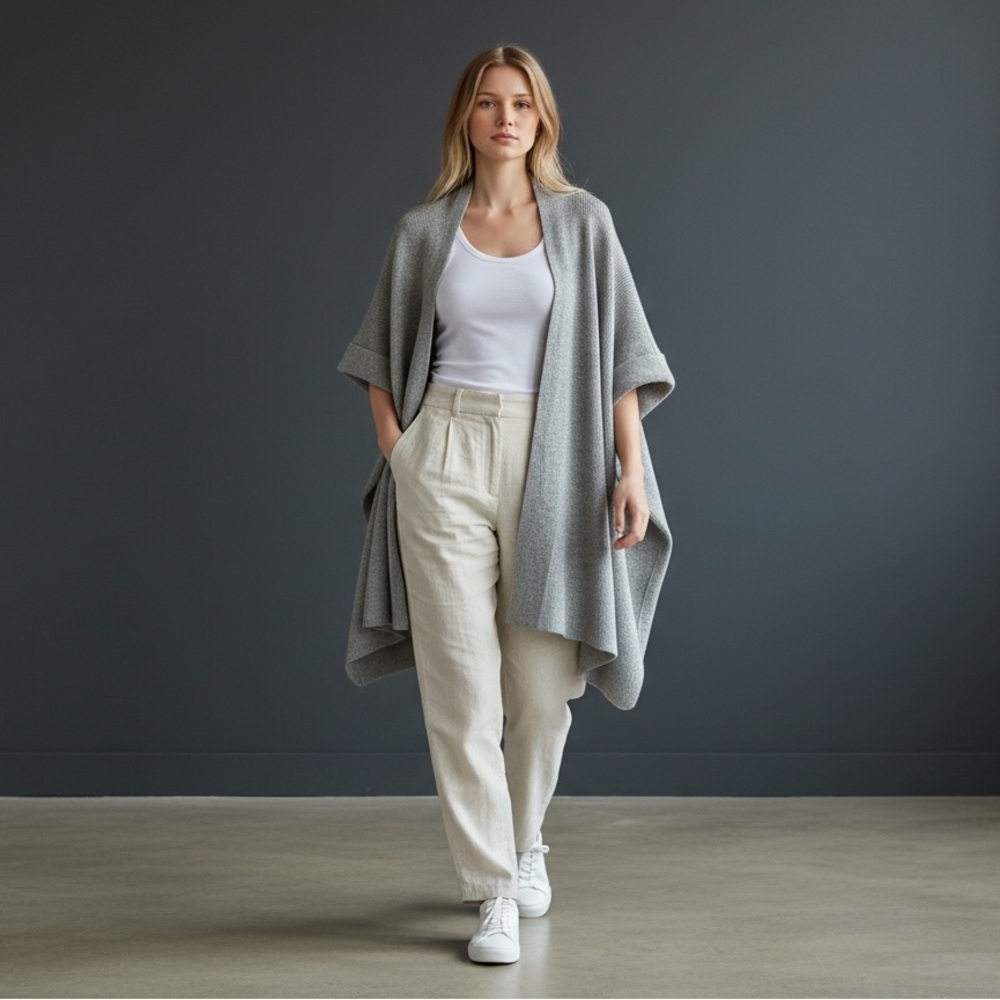 Women’s Heather Gray Oversized Cape Cardigan Shawl Sweater Best L/Plus